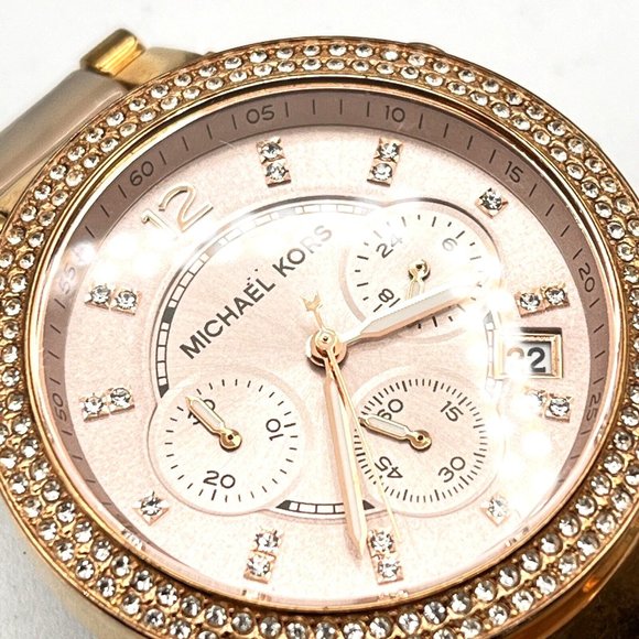 Michael Kors Parker Rose Gold-Tone Blush Acetate Band Women's Watch MK5896 - Picture 3 of 8